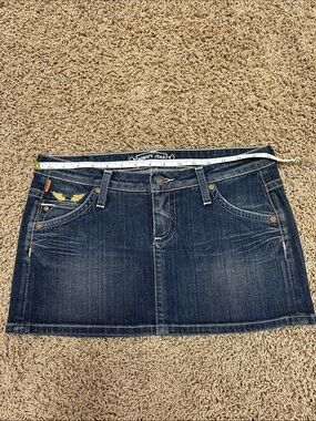 Robin's Jean Dark Blue Denim Mini Skirt with Contrast Stitching